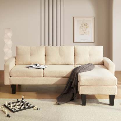 80" Small L Shape Sofa, Teddy Velvet Fabric