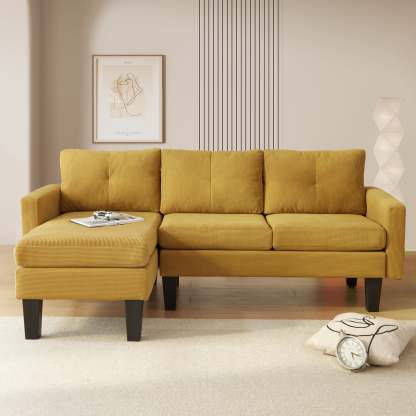 80" Small L Shape Sofa, Corduroy Fabric