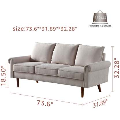 Living Room 73.6'' Wide Suede or Line Fabric Sofa, 6 Colors
