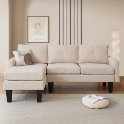 80" Small L Shape Sofa, Corduroy Fabric