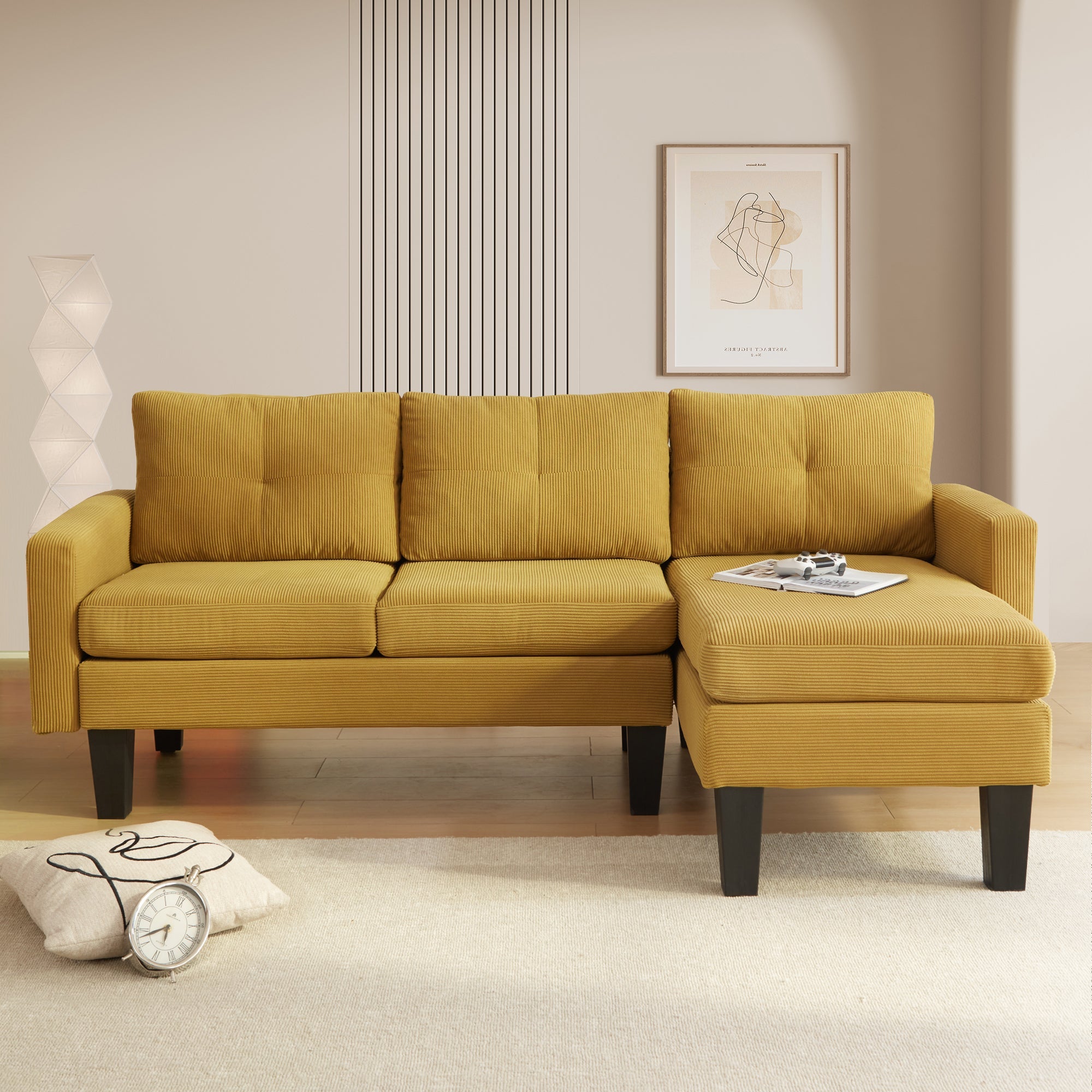 80" Small L Shape Sofa, Teddy Velvet Fabric