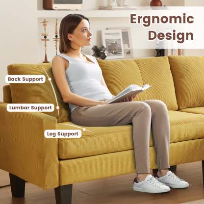 80" Small L Shape Sofa, Corduroy Fabric