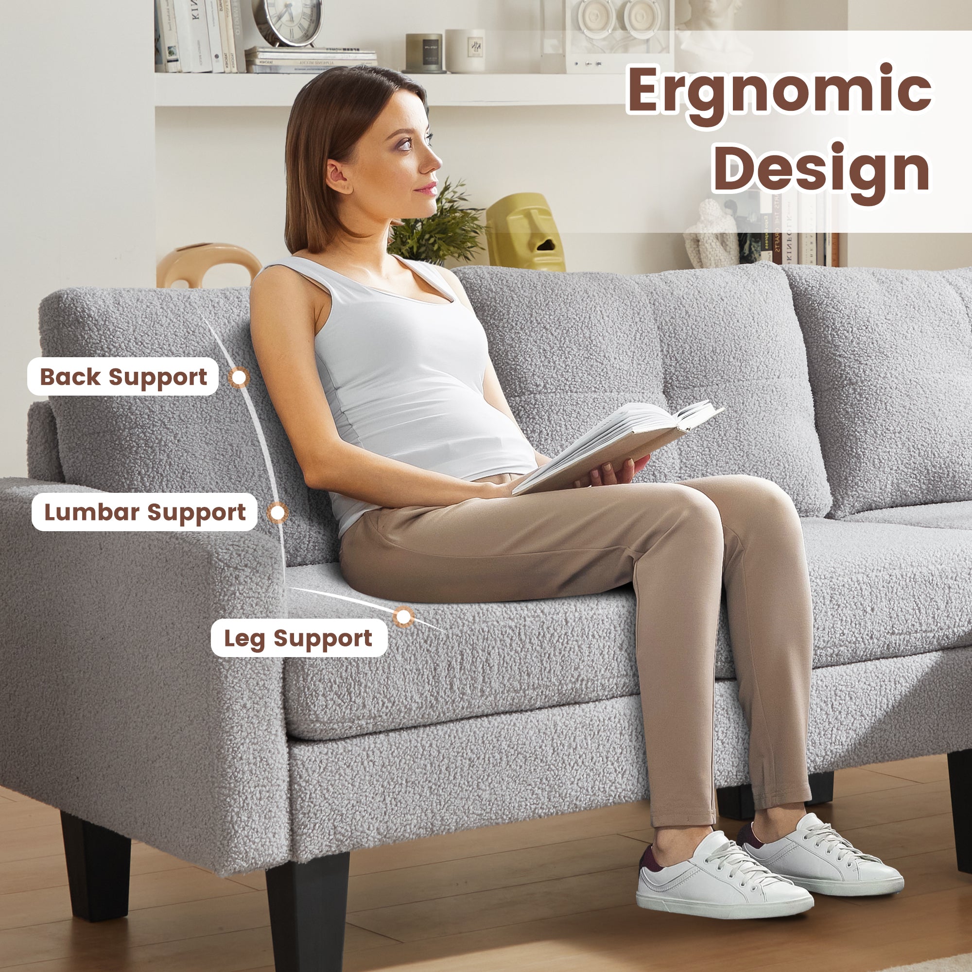 80" Small L Shape Sofa, Teddy Velvet Fabric
