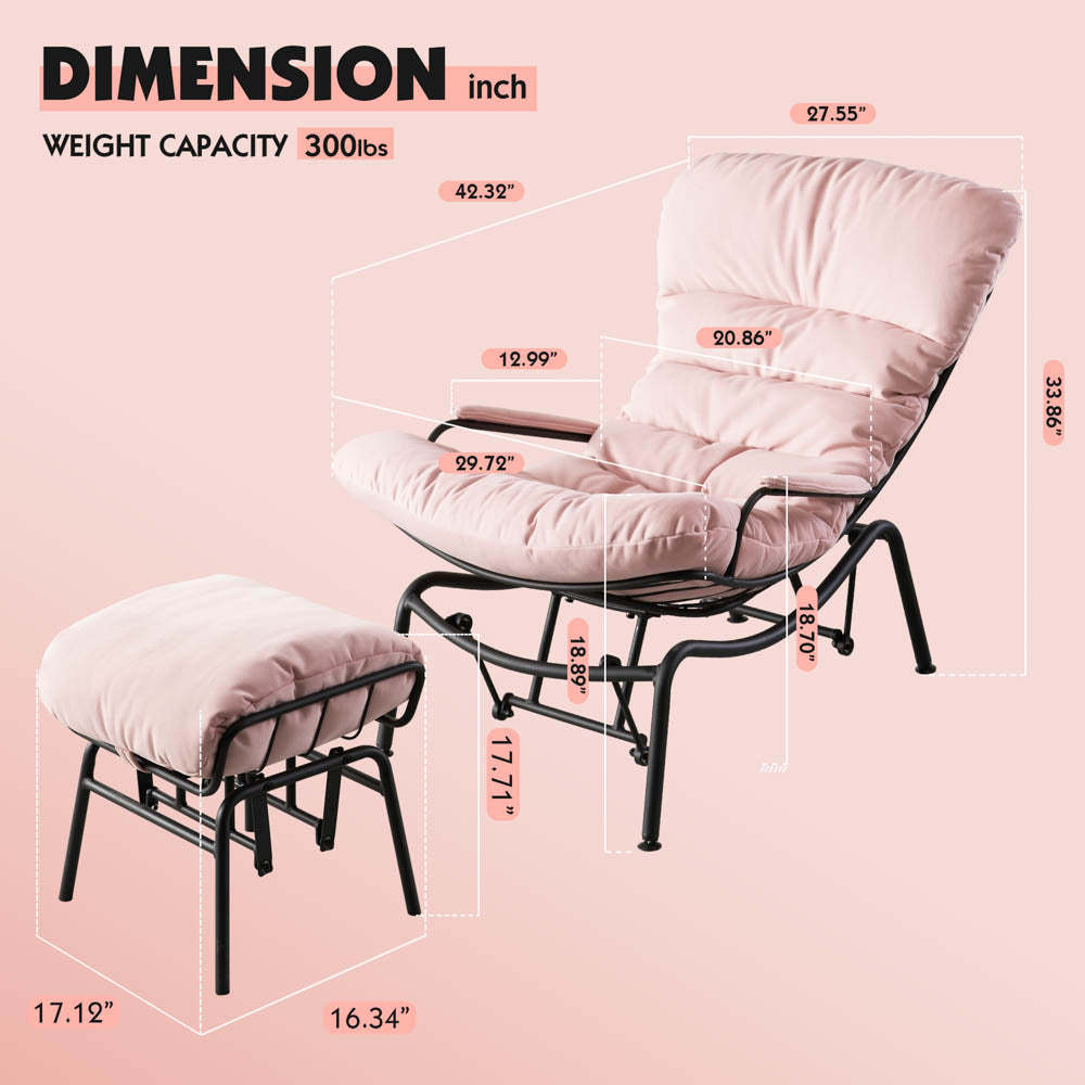 Rocking Chair with Ottoman, Multi-Color, 110° Recliner