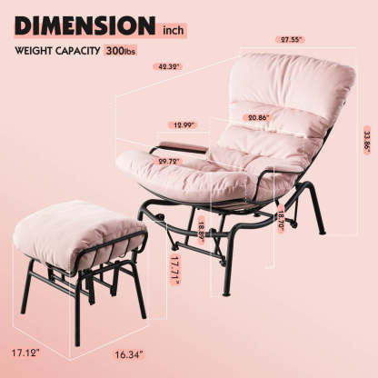 Rocking Chair with Ottoman, Multi-Color, 110° Recliner