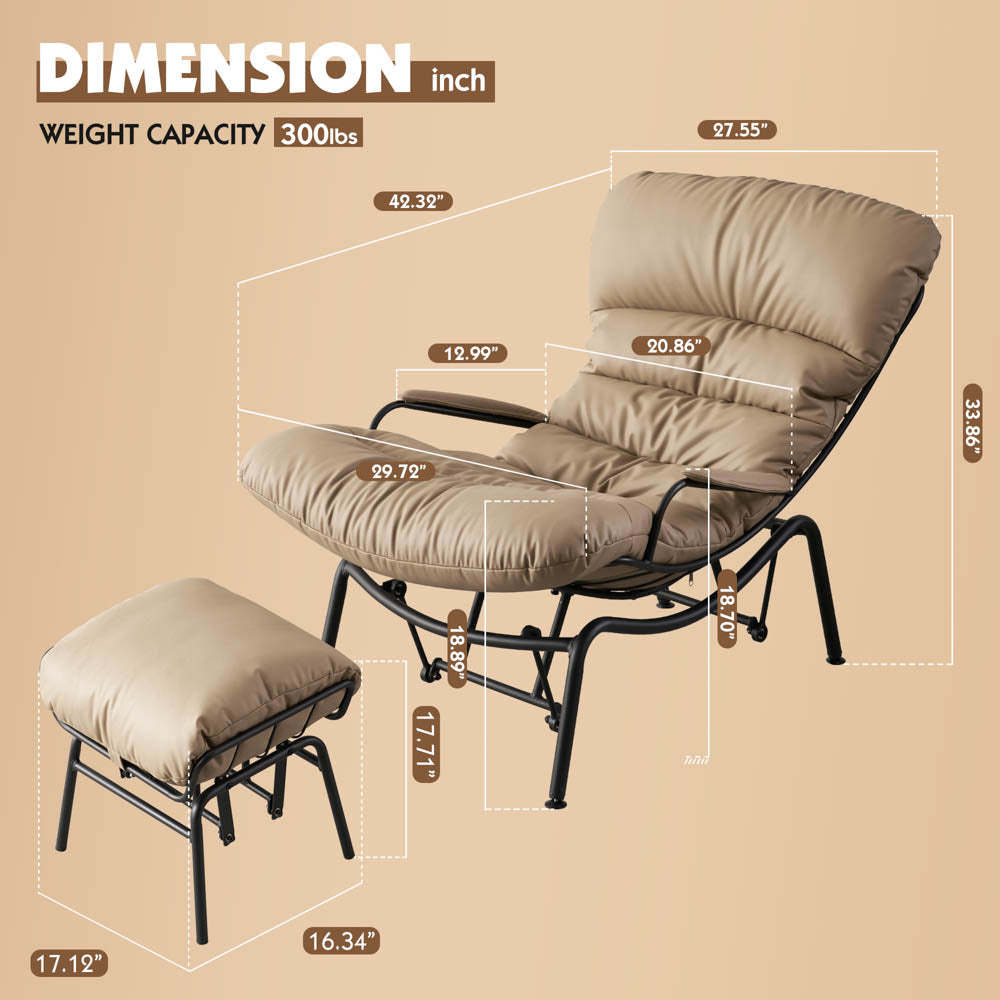 Rocking Chair with Ottoman, Multi-Color, 110° Recliner