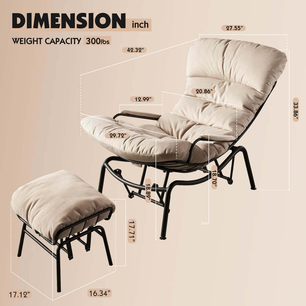 Rocking Chair with Ottoman, Multi-Color, 110° Recliner