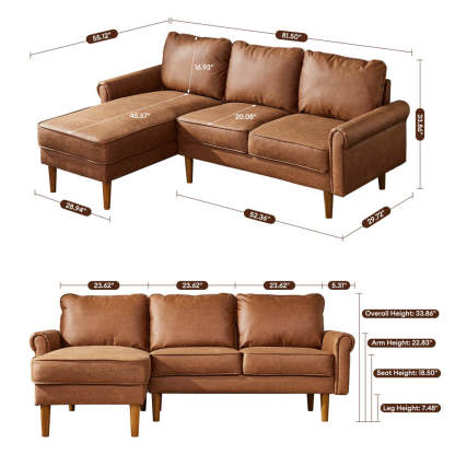 Living Room 81.50" Wide Sectional Chaise Sofa, L-Shaped Couch