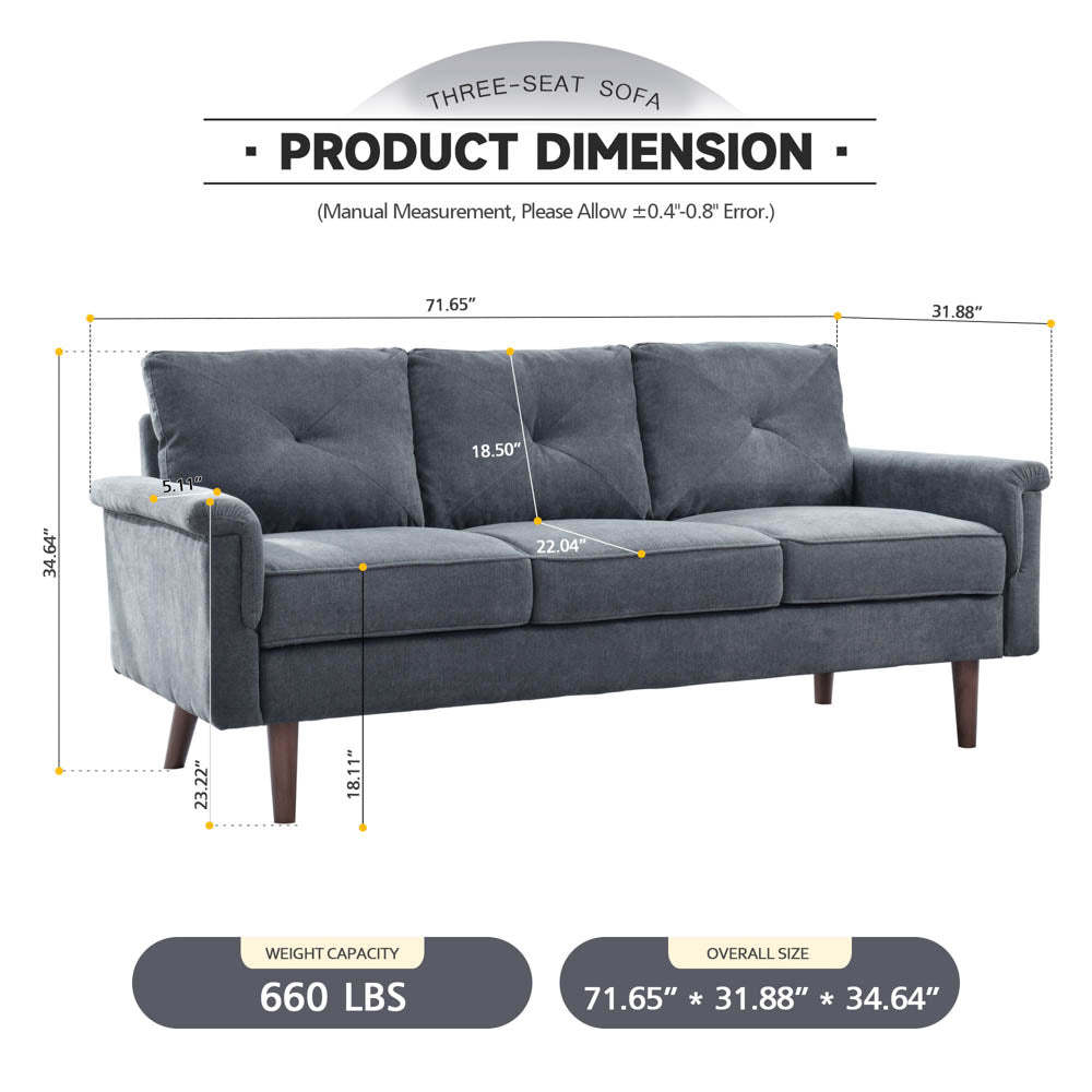 Living Room 71.65'' Wide 3-Seats Sofa Multiple Colour
