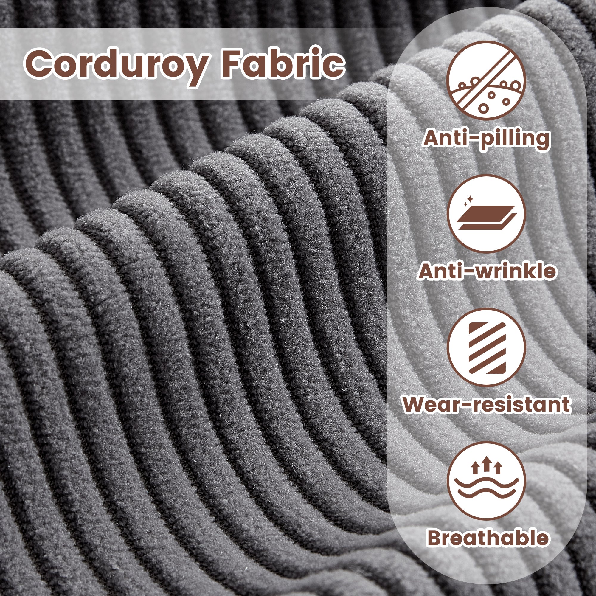 80" Small L Shape Sofa, Corduroy Fabric