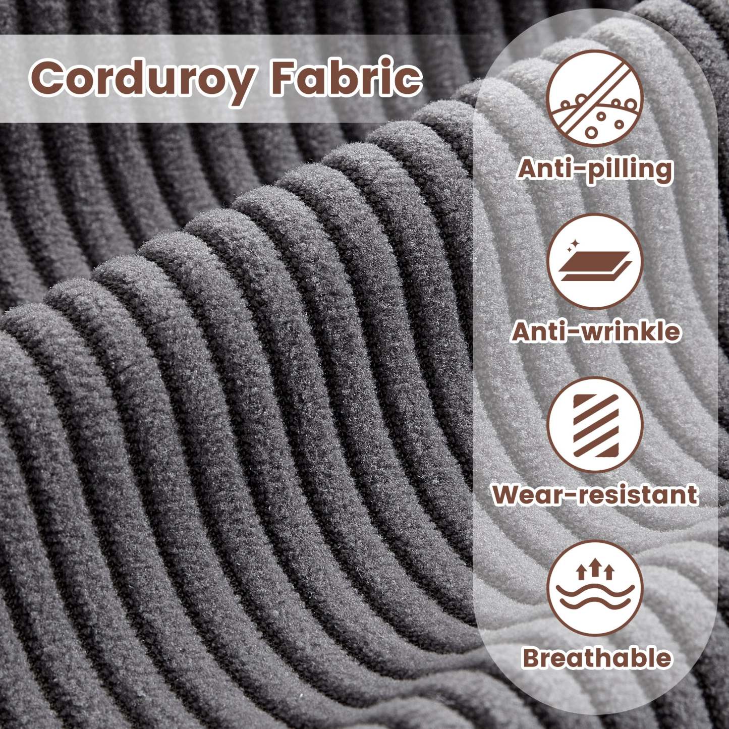 80" Small L Shape Sofa, Corduroy Fabric