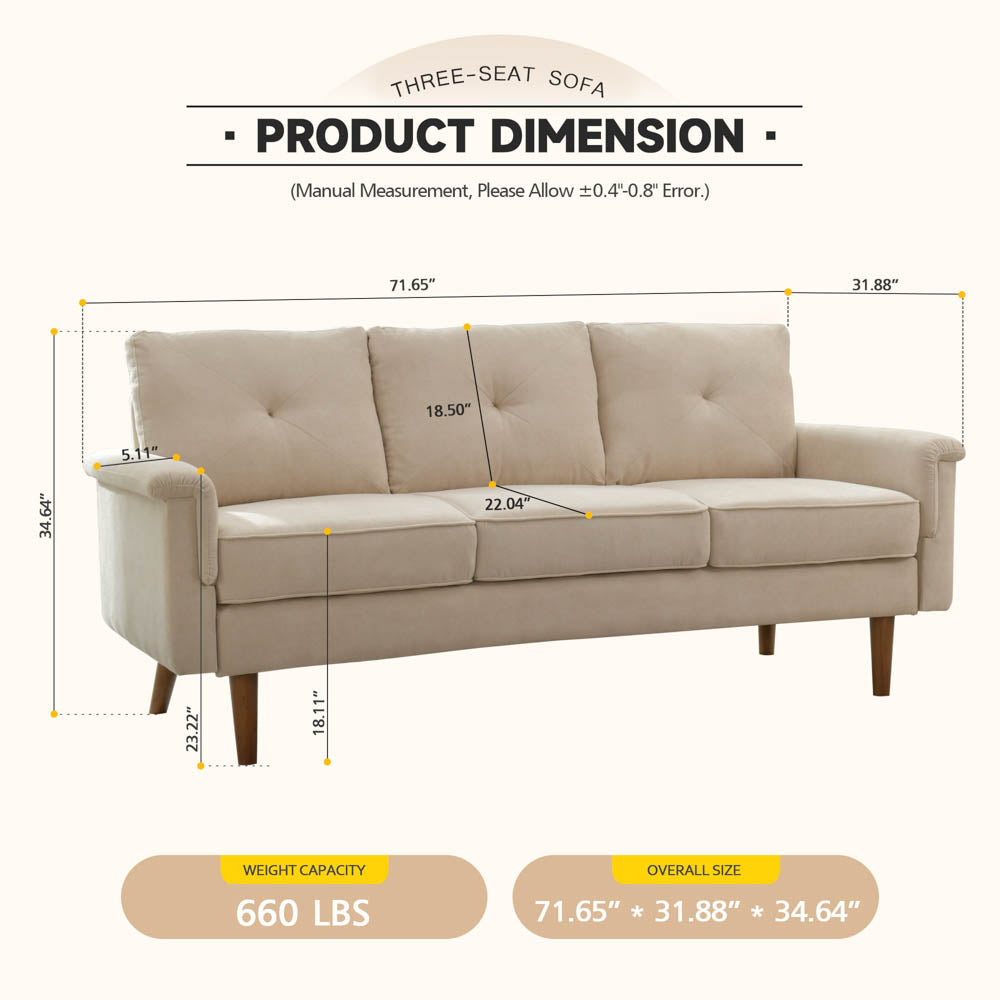 Living Room 71.65'' Wide 3-Seats Sofa Multiple Colour