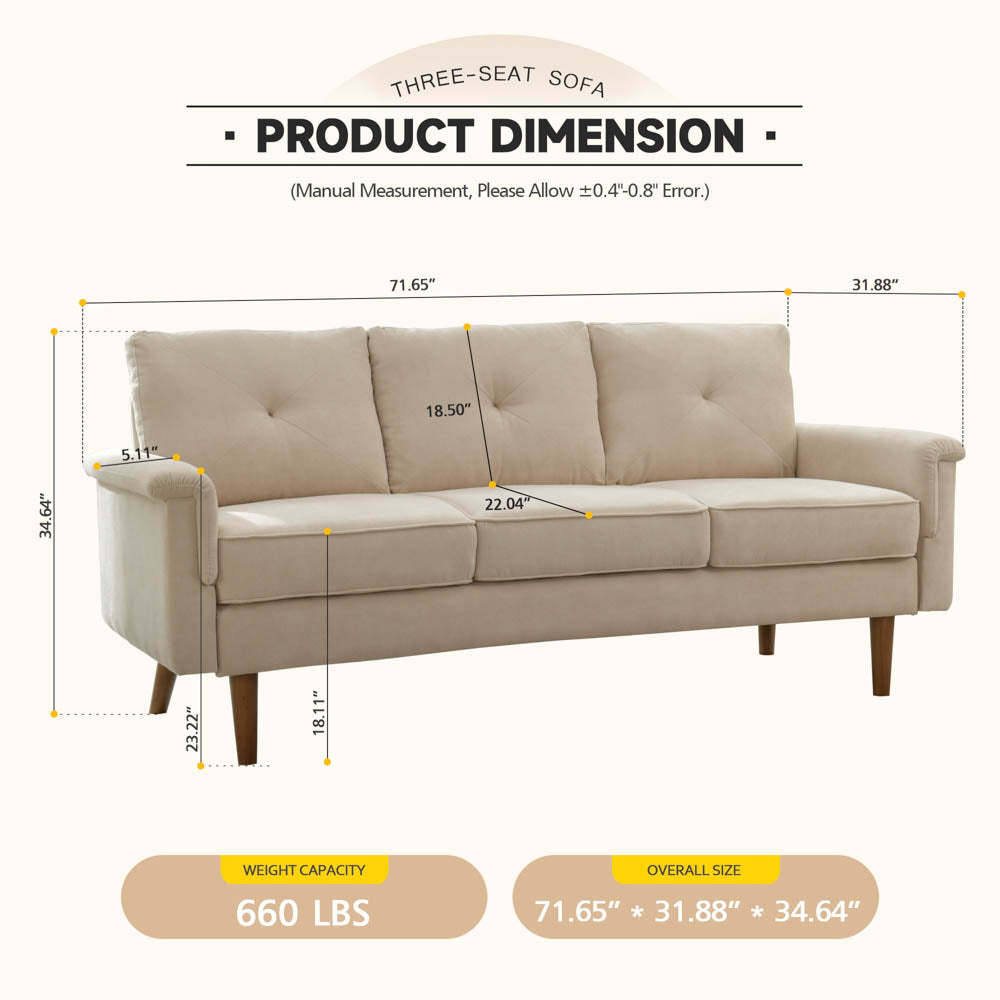 Living Room 71.65'' Wide 3-Seats Sofa Multiple Colour