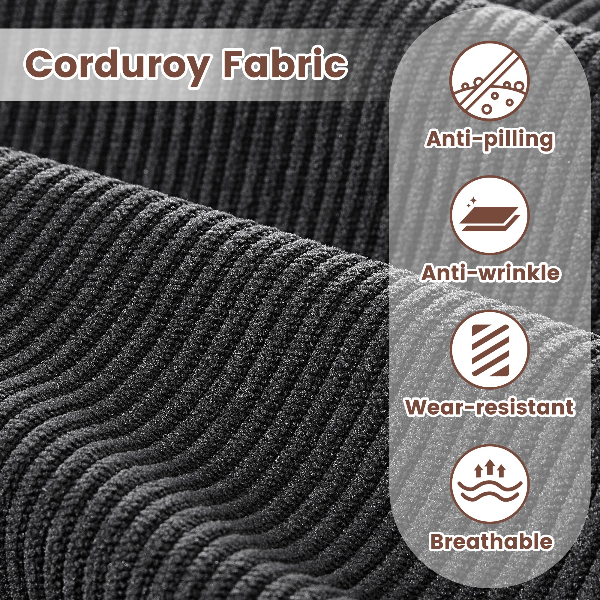 80" Small L Shape Sofa, Corduroy Fabric