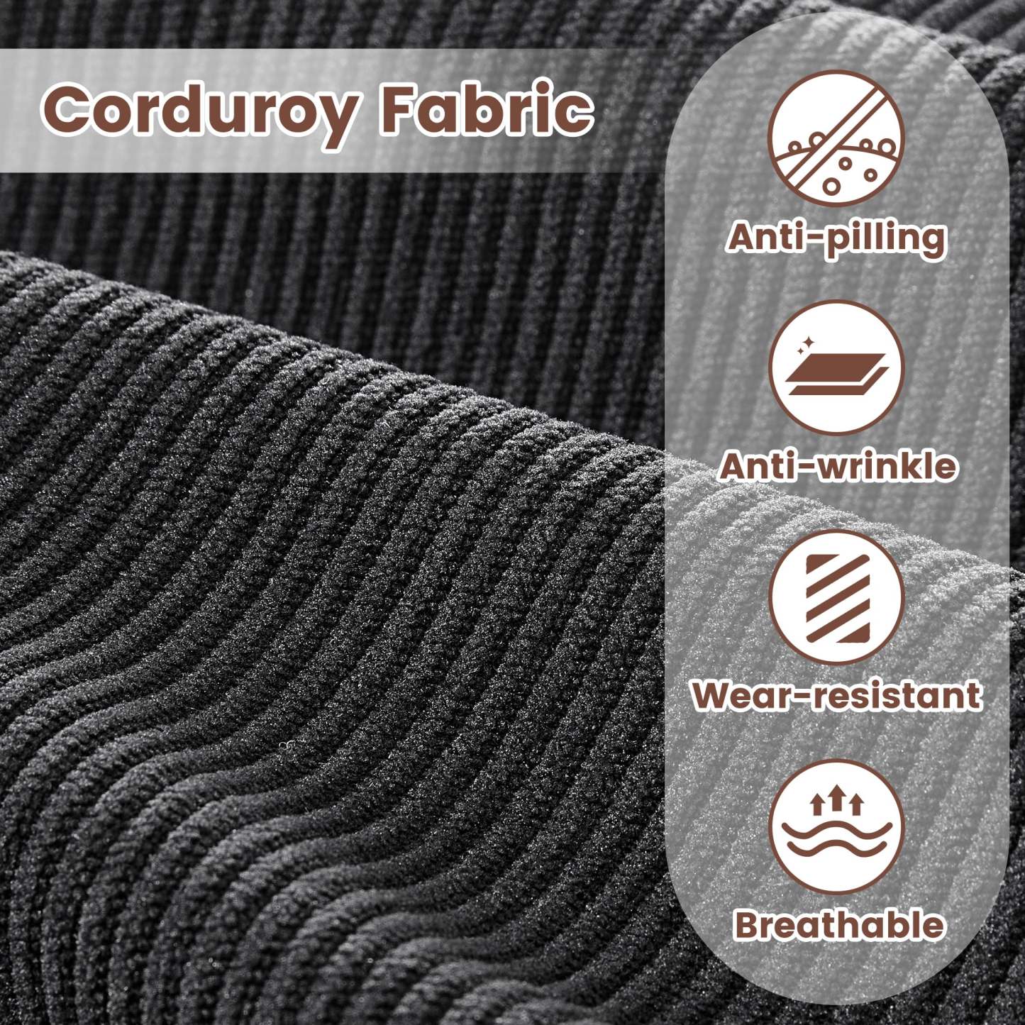 80" Small L Shape Sofa, Corduroy Fabric