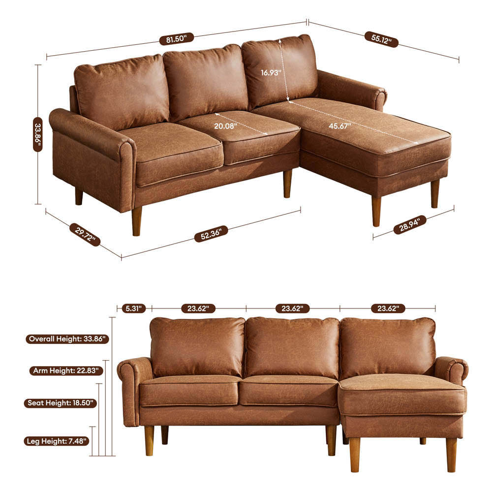 Living Room 81.50" Wide Sectional Chaise Sofa, L-Shaped Couch