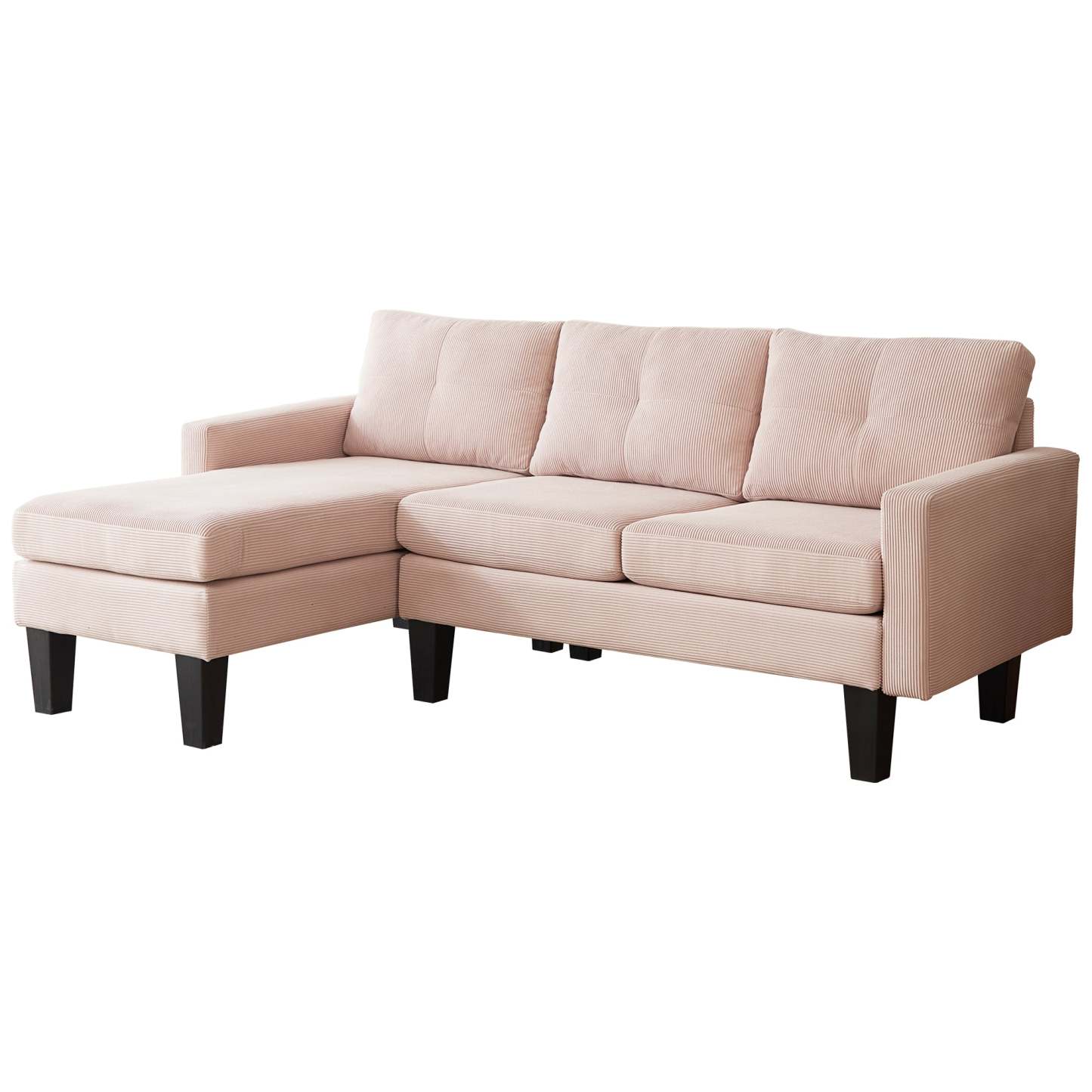 80" Small L Shape Sofa, Corduroy Fabric