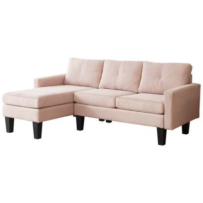 80" Small L Shape Sofa, Corduroy Fabric