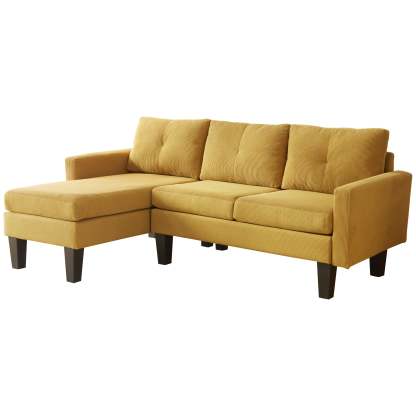 80" Small L Shape Sofa, Corduroy Fabric