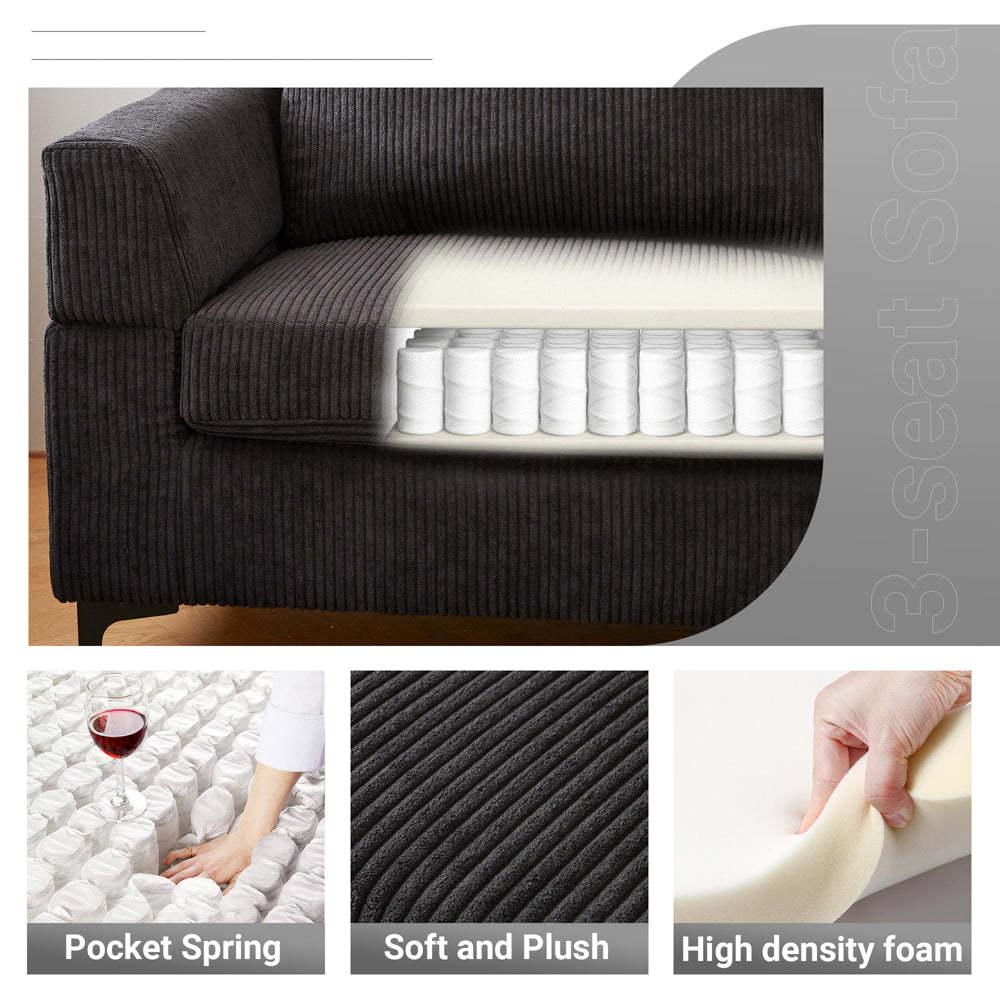 96.4" Living Room Sofa Reversible Chaise Corduroy Fabric with Ottoman