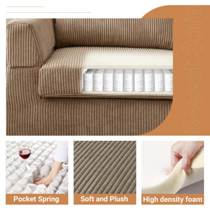 96.4" Living Room Sofa Reversible Chaise Corduroy Fabric with Ottoman
