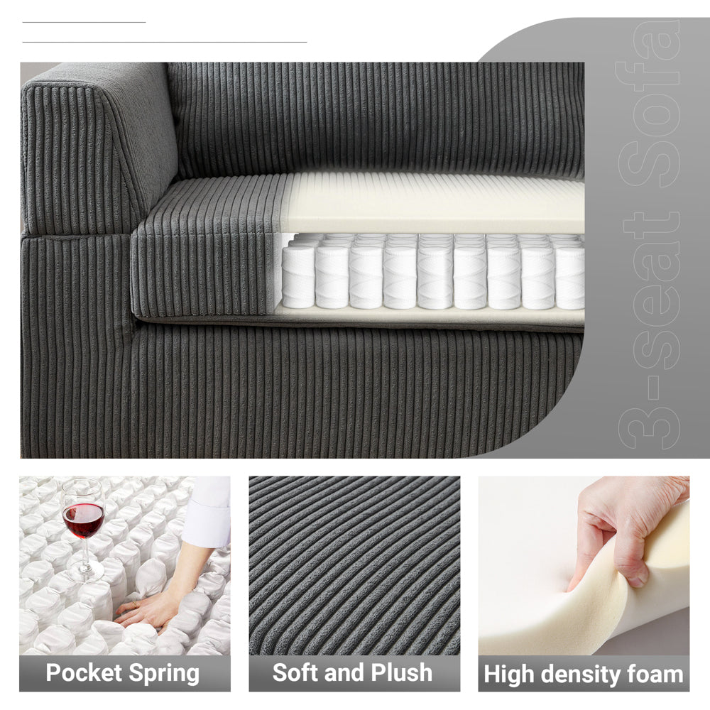 96.4" Living Room Sofa Reversible Chaise Corduroy Fabric with Ottoman