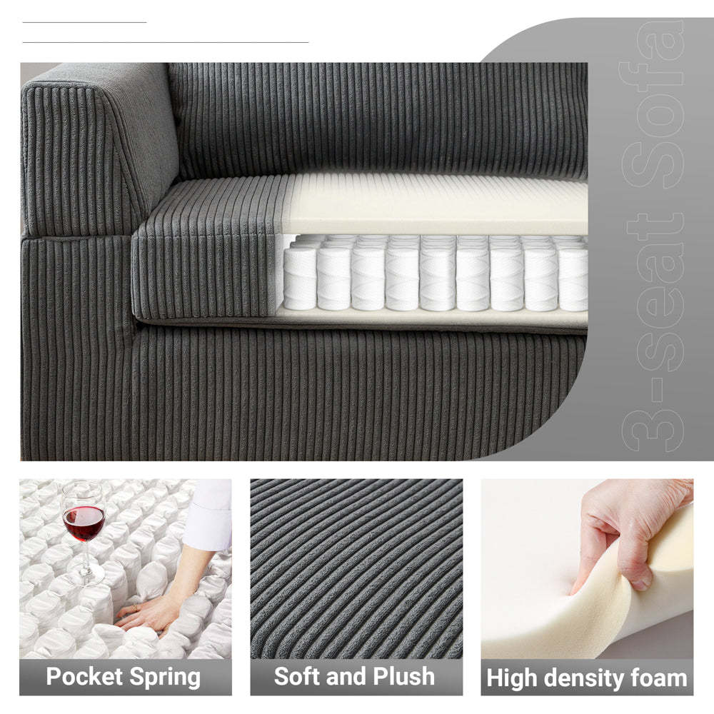 96.4" Living Room Sofa Reversible Chaise Corduroy Fabric with Ottoman