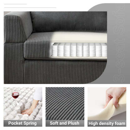 96.4" Living Room Sofa Reversible Chaise Corduroy Fabric with Ottoman