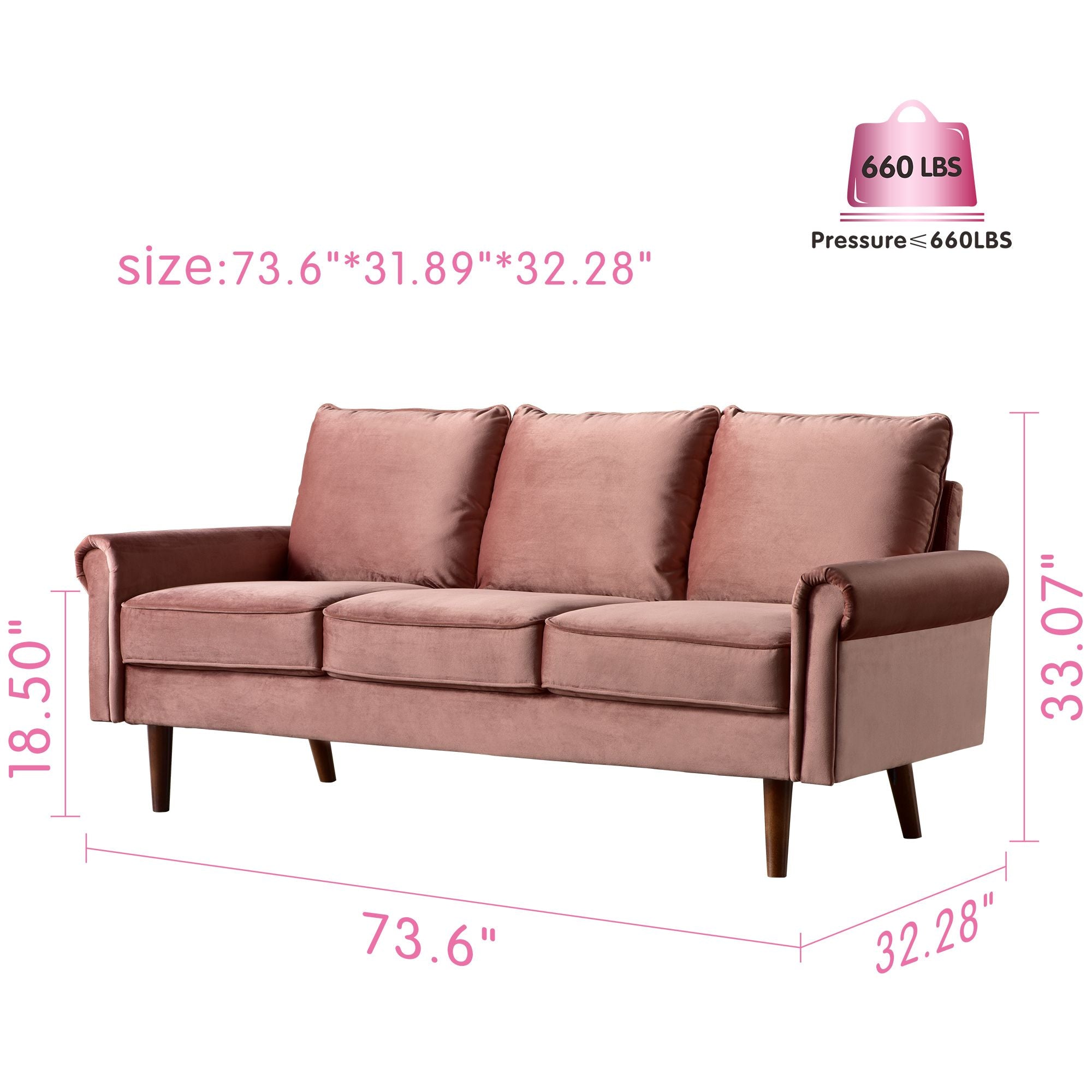 Living Room 73.6'' Wide Suede or Line Fabric Sofa, 6 Colors