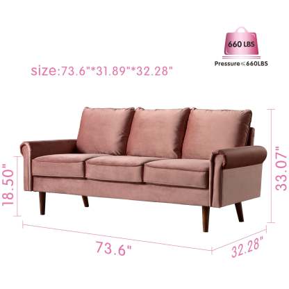 Living Room 73.6'' Wide Suede or Line Fabric Sofa, 6 Colors