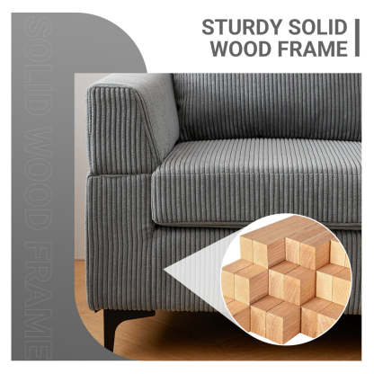 96.4" Living Room Sofa Reversible Chaise Corduroy Fabric with Ottoman