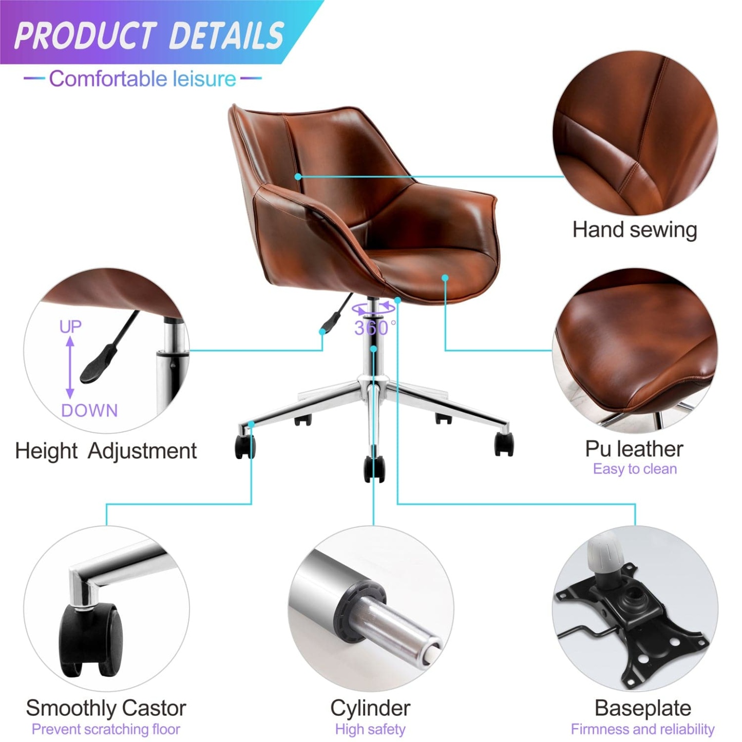 Office Chair, Faux Leather (Pu) For Home Office