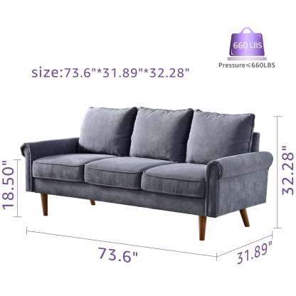 Living Room 73.6'' Wide Suede or Line Fabric Sofa, 6 Colors