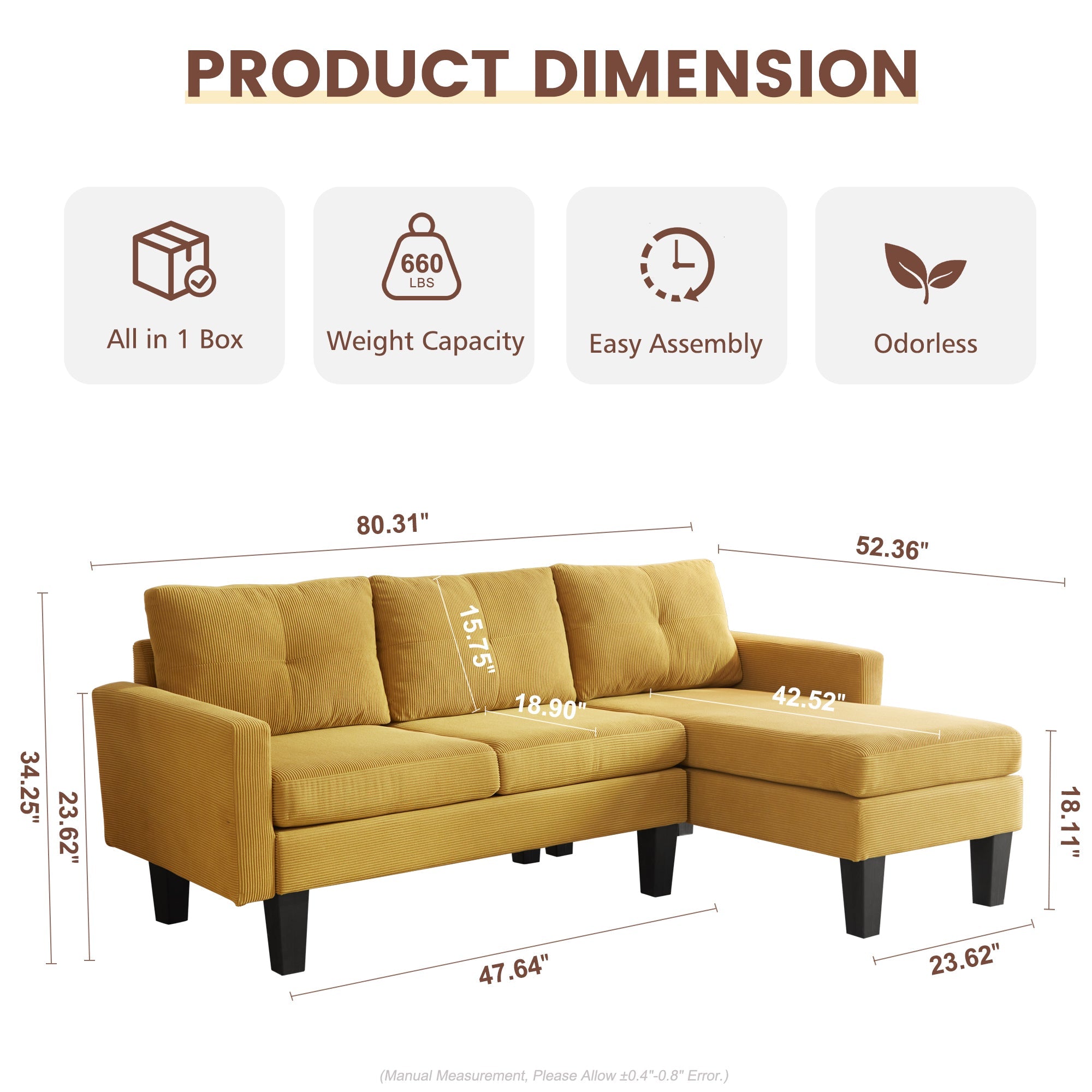 80" Small L Shape Sofa, Teddy Velvet Fabric
