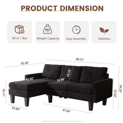 80" Small L Shape Sofa, Teddy Velvet Fabric