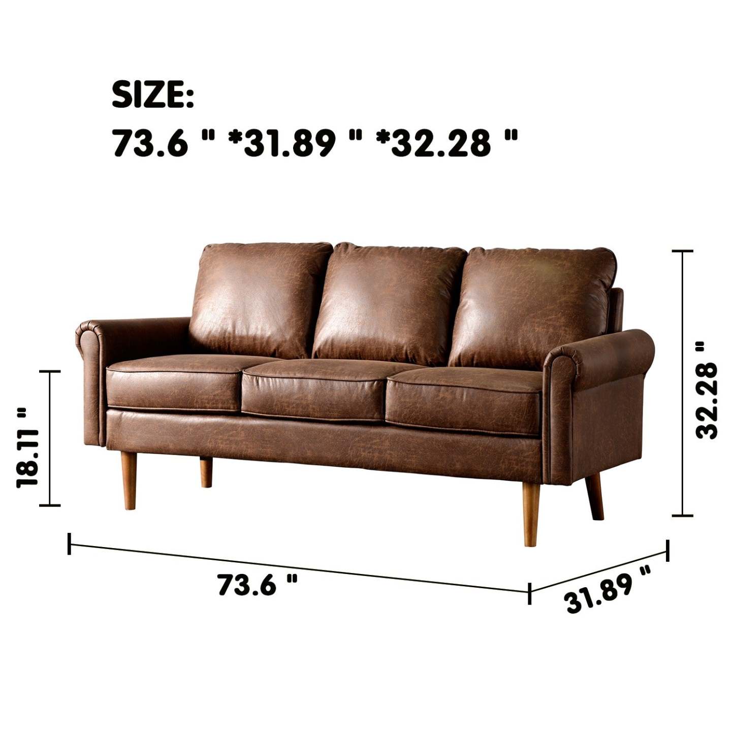 Living Room 73.6'' Wide Suede or Line Fabric Sofa, 6 Colors
