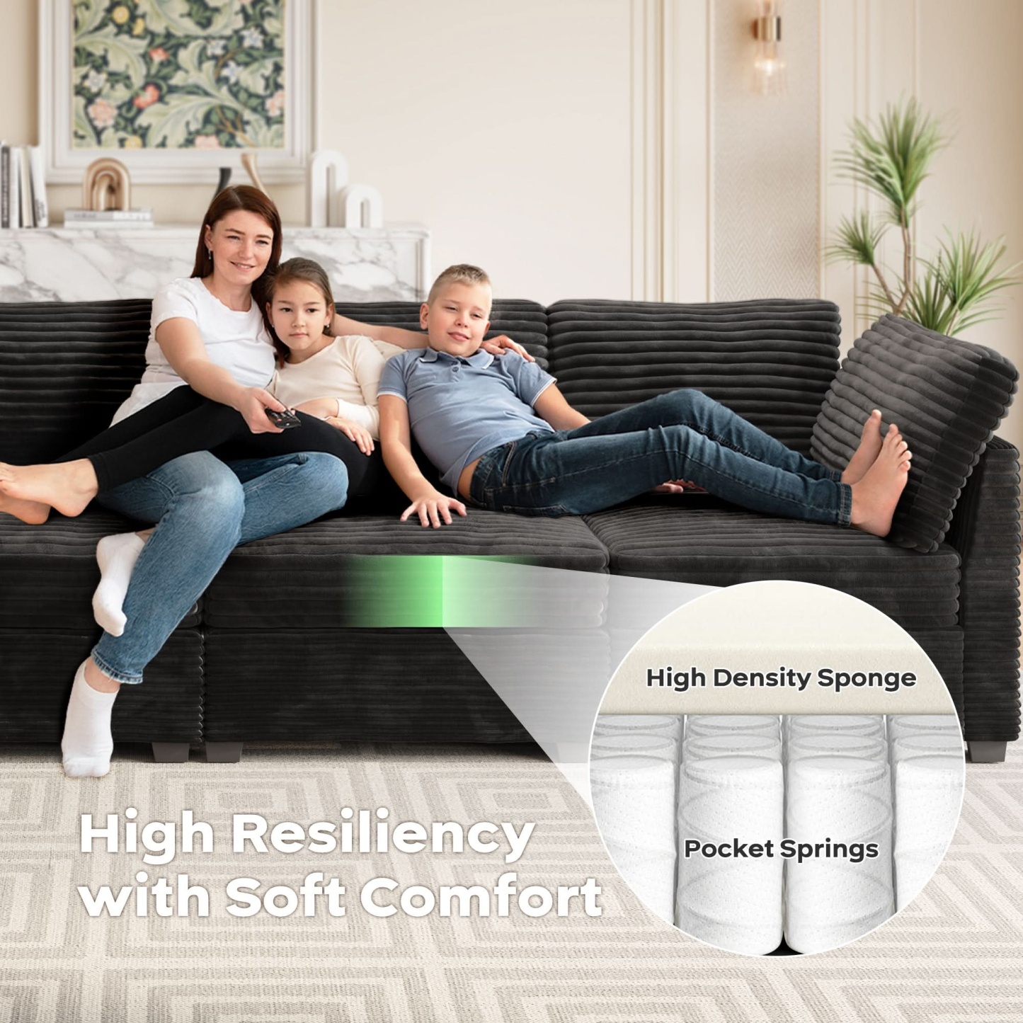 Living Room Modular Couch Ottoman, 1 Wale Plush Corduroy Fabric