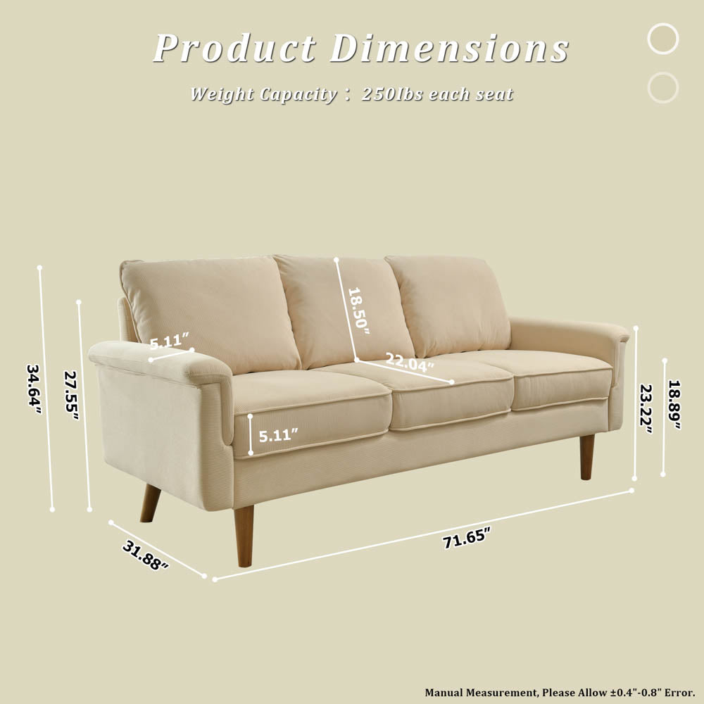 Living Room 71.65'' Wide 3-Seats Sofa Multiple Colour