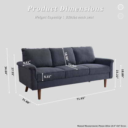 Living Room 71.65'' Wide 3-Seats Sofa Multiple Colour