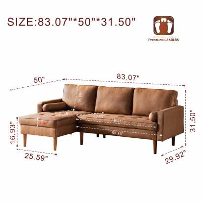 83.07'' Mid Century Sectional Chaise Sofa, L-Shaped Couch