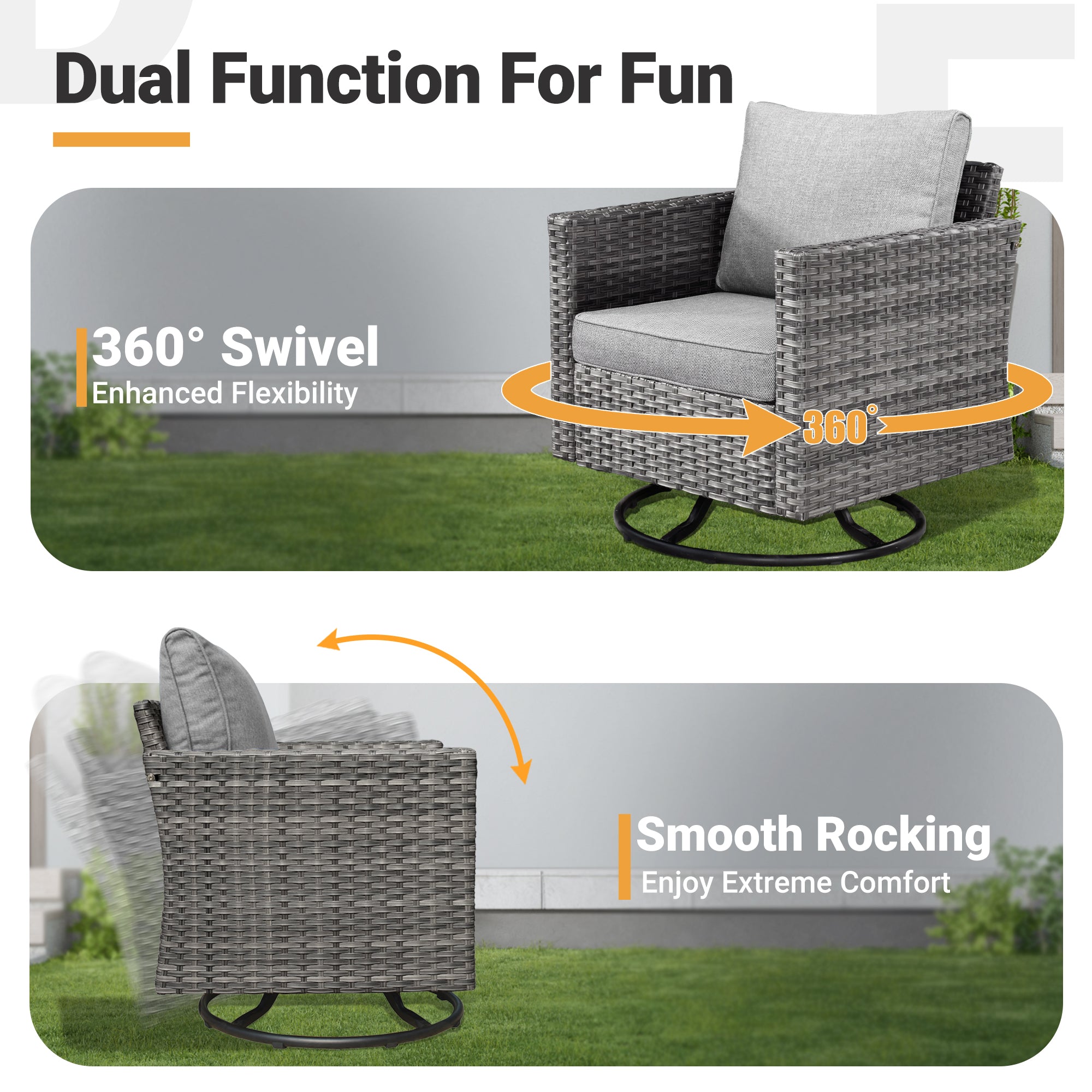 Patio Furniture Set 6-Piece with Swivel Rocking Chairs and Table
