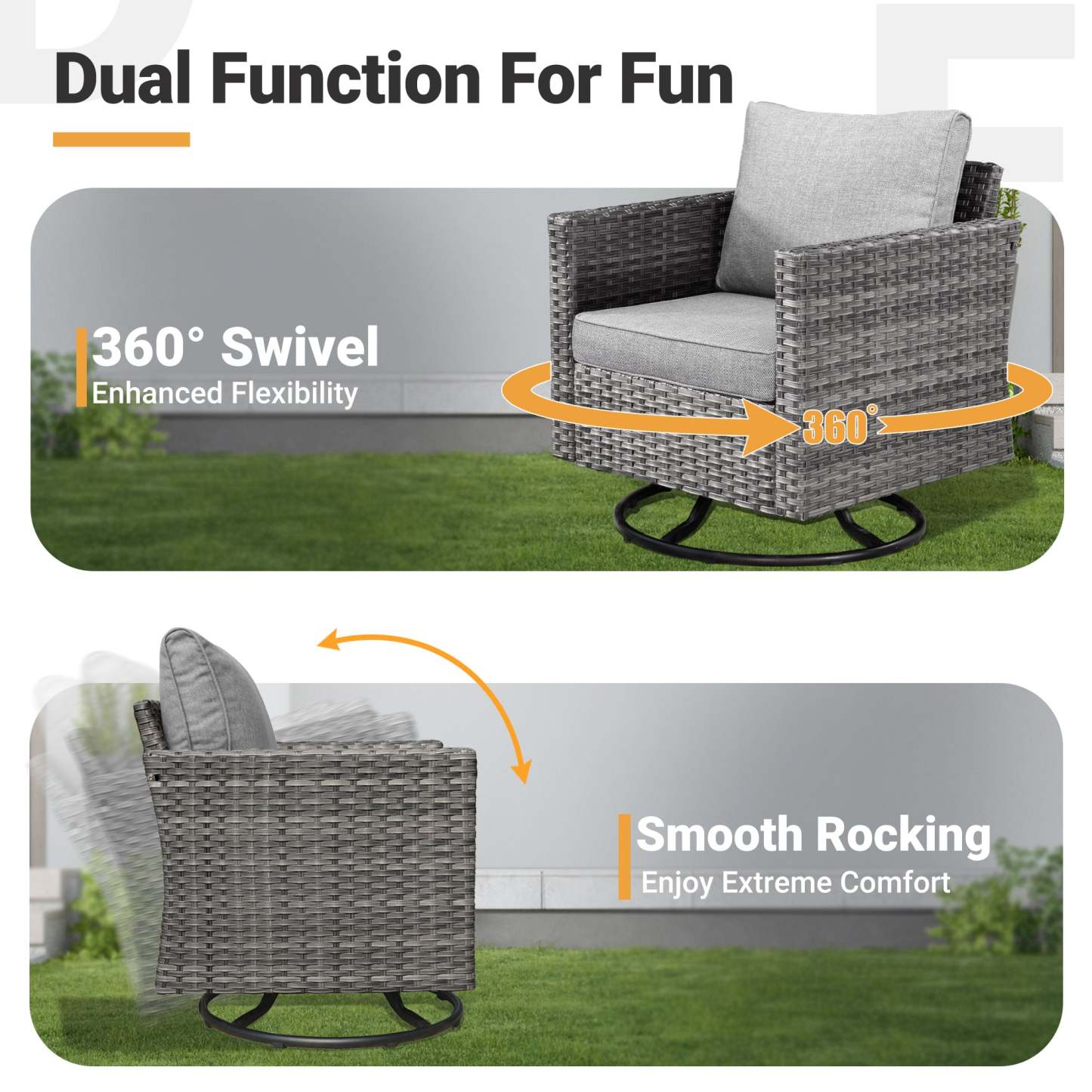Patio Furniture Set 6-Piece with Swivel Rocking Chairs and Table