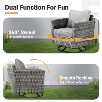 Patio Furniture Set 6-Piece with Swivel Rocking Chairs and Table