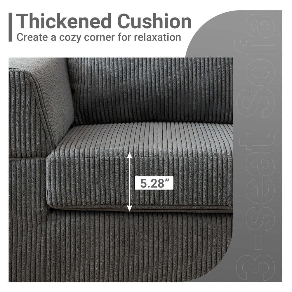 96.4" Living Room Sofa Reversible Chaise Corduroy Fabric with Ottoman