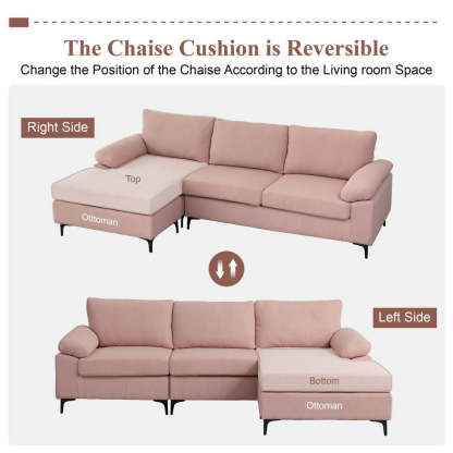 Living Room Sofa Reversible Chaise 100.40" Wide with Ottoman