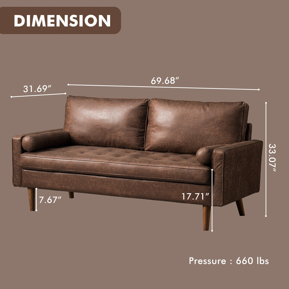 69.68'' Living Room Sofa with Square Arm and Button-Tufted