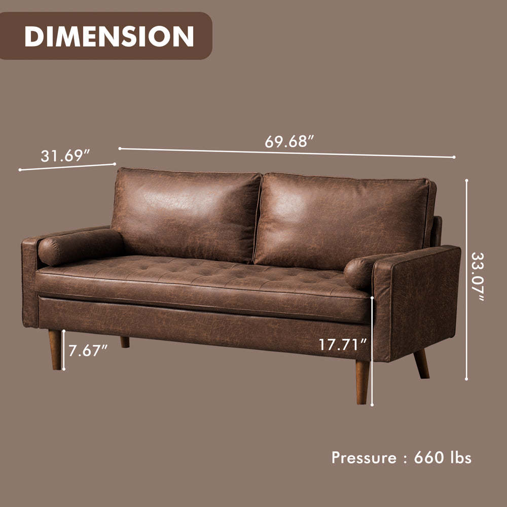 69.68'' Living Room Sofa with Square Arm and Button-Tufted