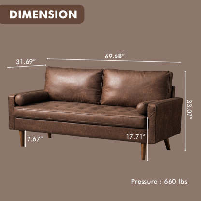 69.68'' Living Room Sofa with Square Arm and Button-Tufted