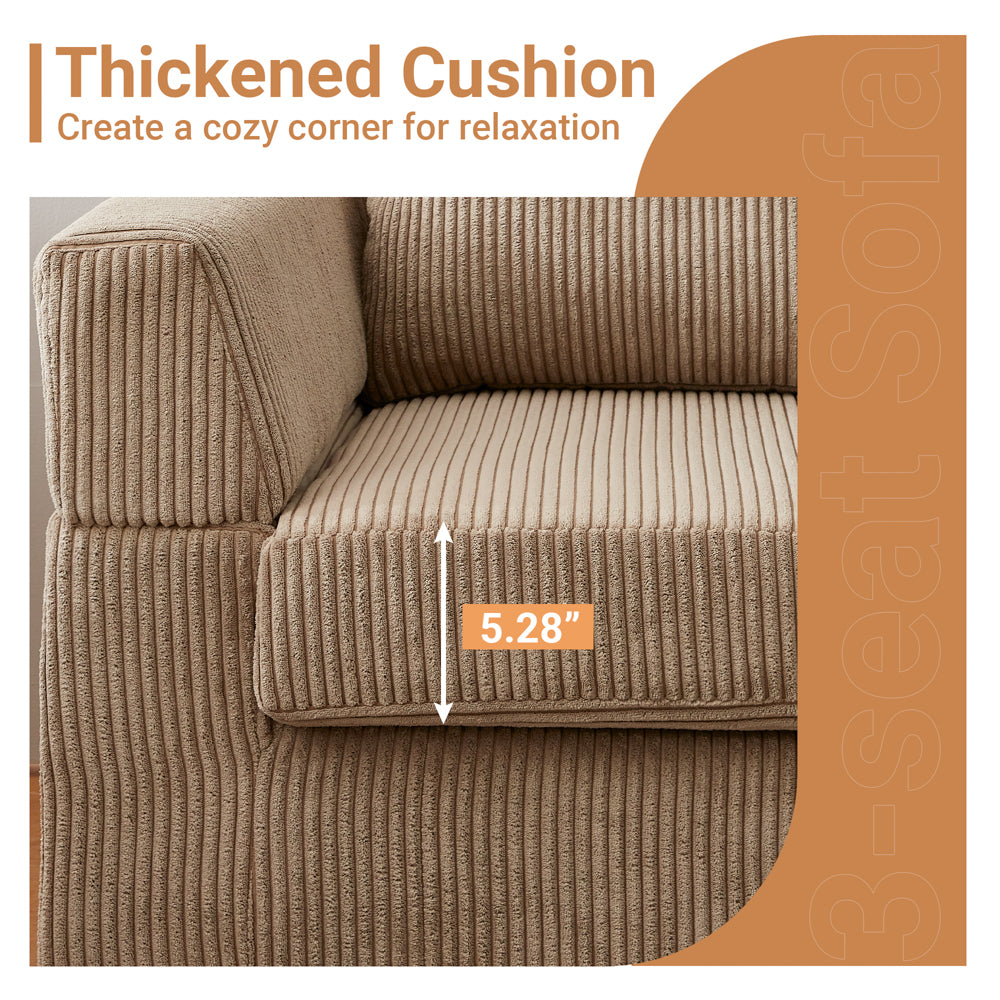 96.4" Living Room Sofa Reversible Chaise Corduroy Fabric with Ottoman