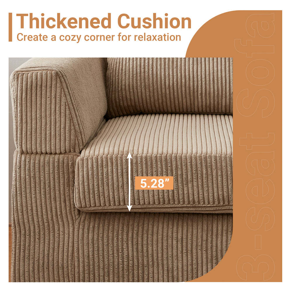 96.4" Living Room Sofa Reversible Chaise Corduroy Fabric with Ottoman